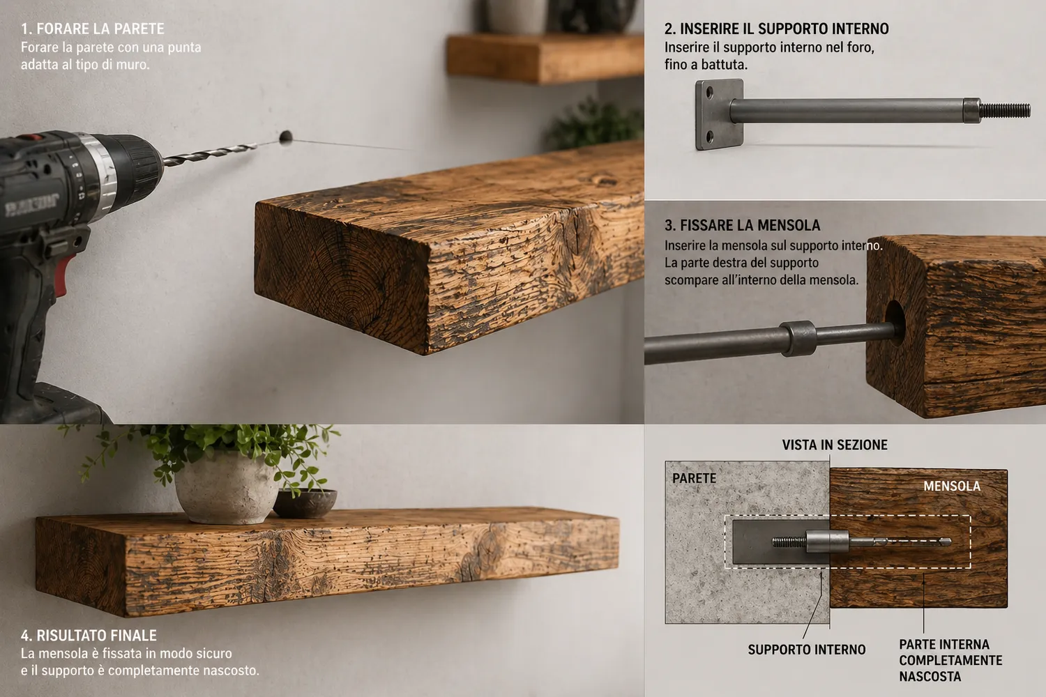XLAB Design Larice Recupero mensola legno massello 140x25 cm