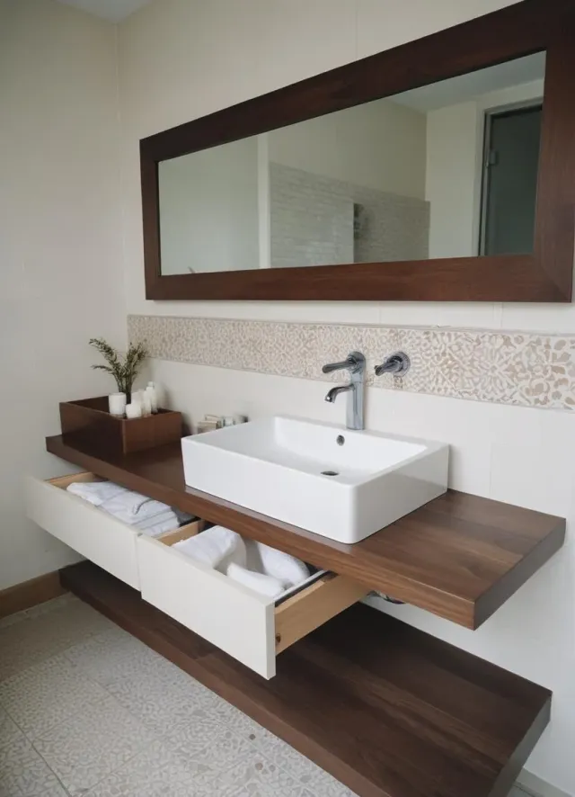 XLAB Design Danila top bagno legno noce 150x50 lavabo appoggio