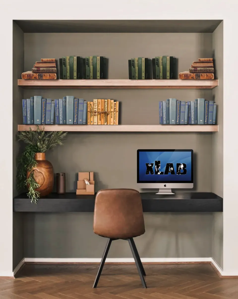 XLAB Design Scrivania Sospesa Nera con Mensole Smart Working