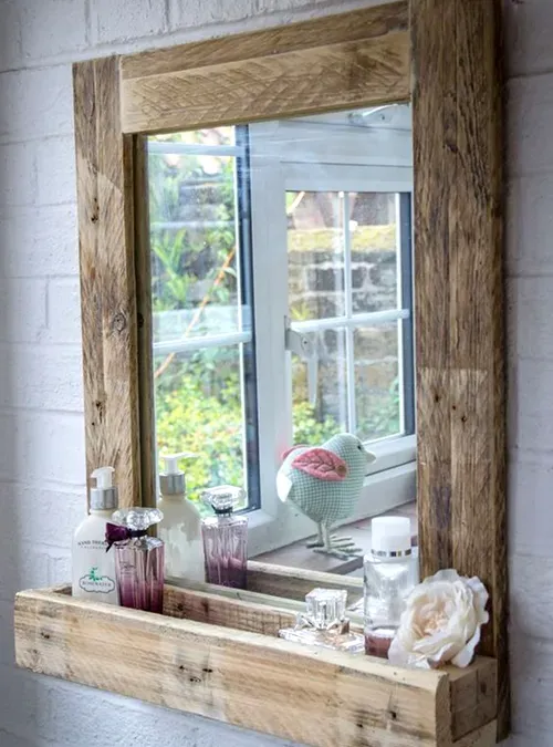 XLAB Afrodite specchio bagno mensola legno abete vintage
