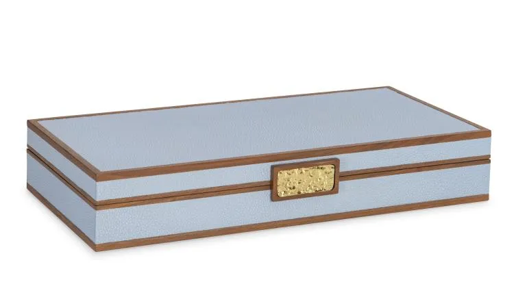Maitland Smith Light Blue Stacking scatole portagioie azzurre set 3 pezzi pelle