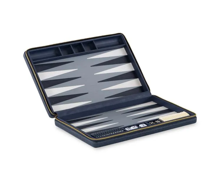 Maitland Smith Backgammon da viaggio pelle blu navy