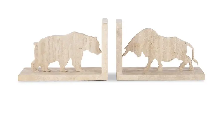 Maitland Smith Bull Bear fermalibri travertino