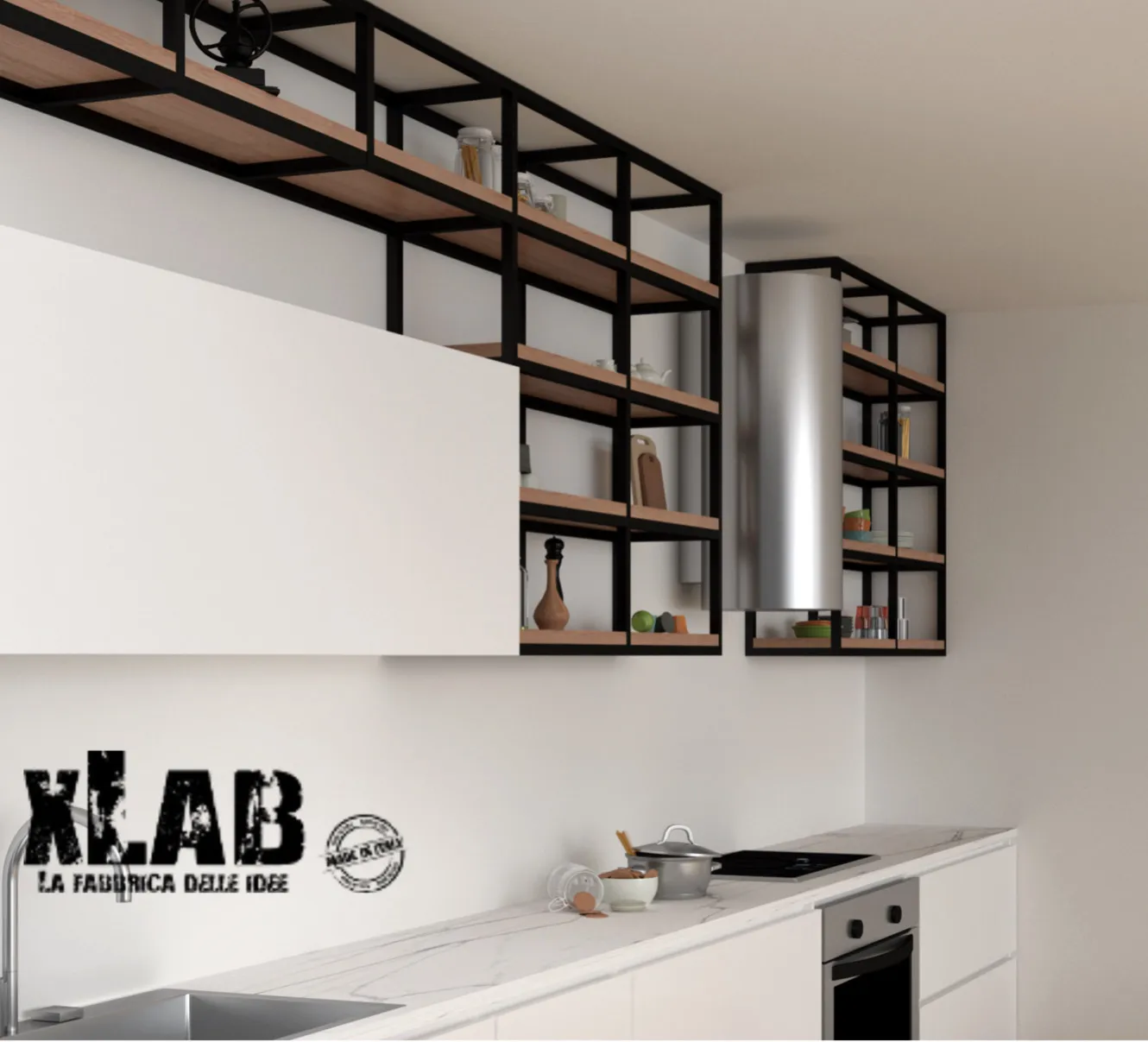 XLAB Design Pensile cucina industriale legno ferro L45 H120 P30