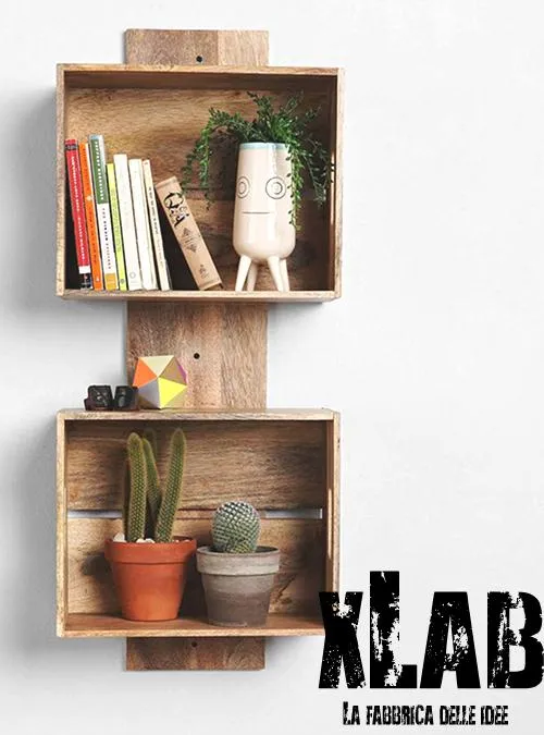 XLAB Design libreria parete legno vintage 2 mensole