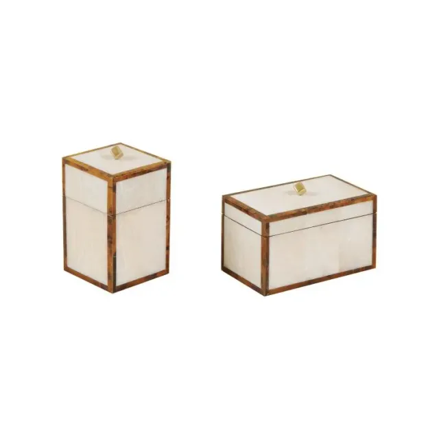 Maitland Smith Blakely Boxes cofanetti pietra fossile set 2 pezzi intarsiati