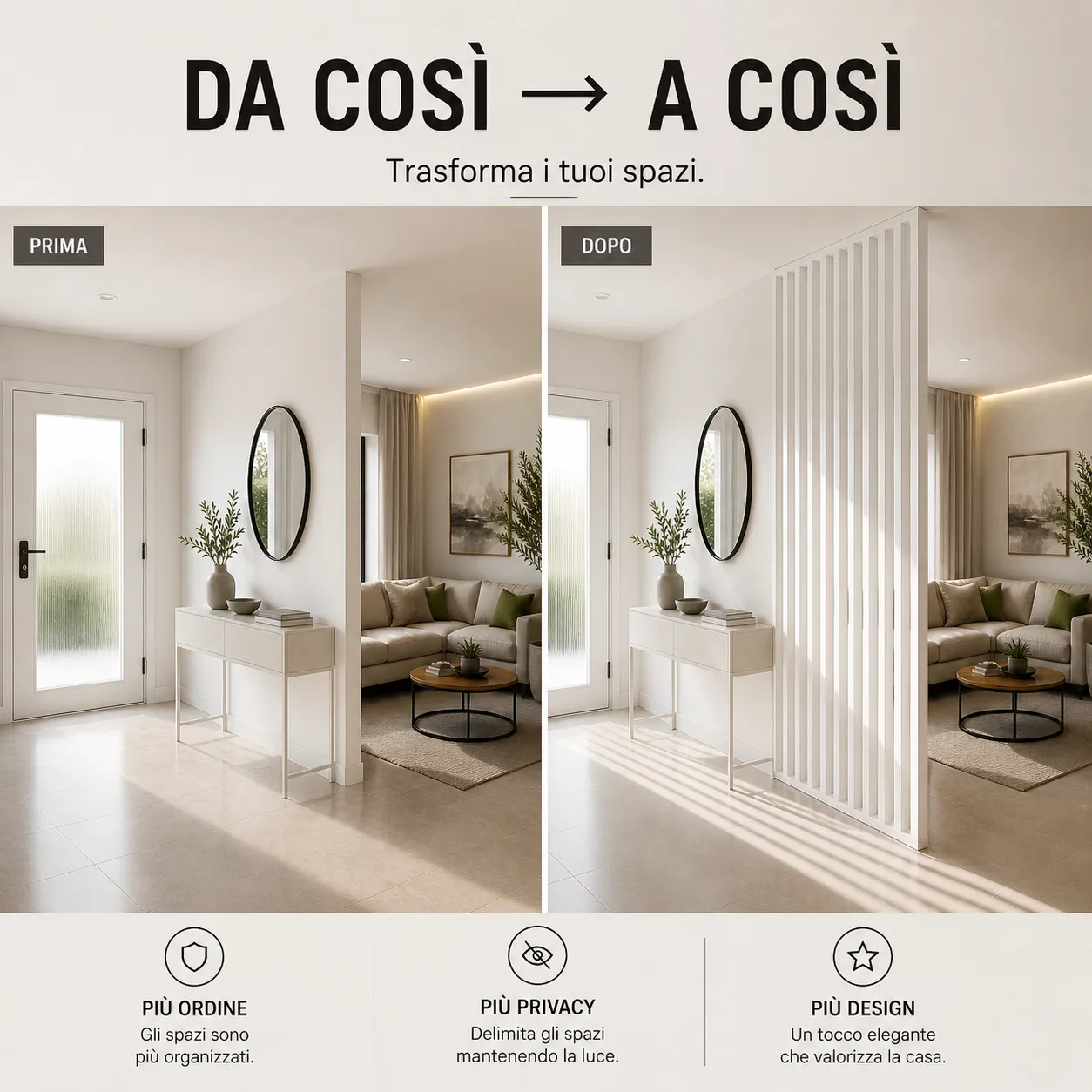 XLAB Design parete divisoria legno massello bianco 110x290 cm