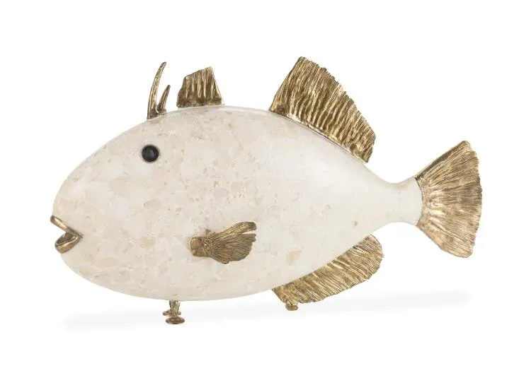 Maitland Smith Trigger Fish scultura pesce ottone 51 cm
