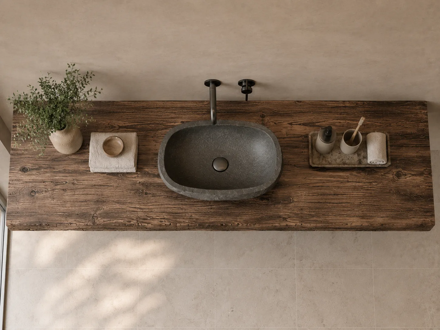 XLAB Design Pioggia mensola bagno legno castagno su misura