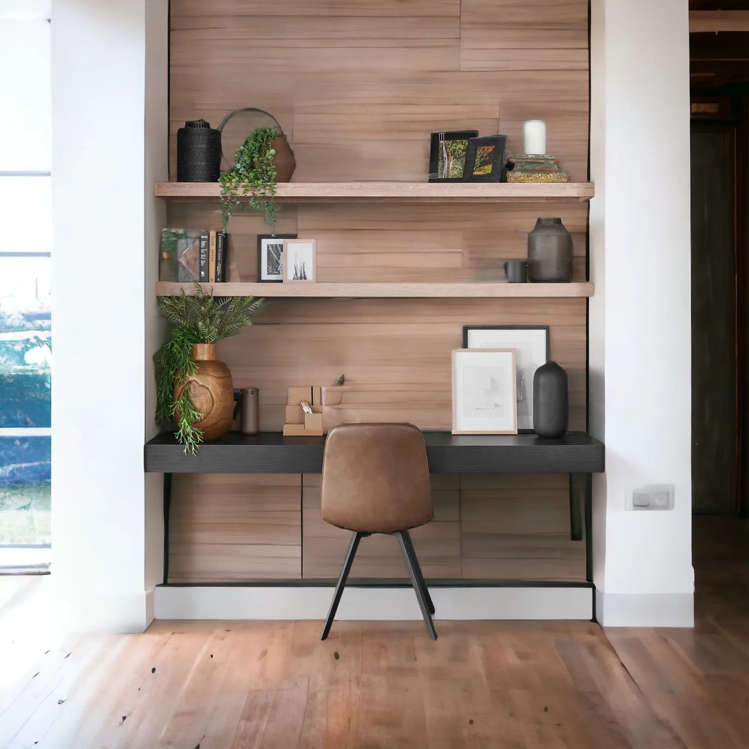 XLAB Design Scrivania Sospesa Nera con Mensole Smart Working