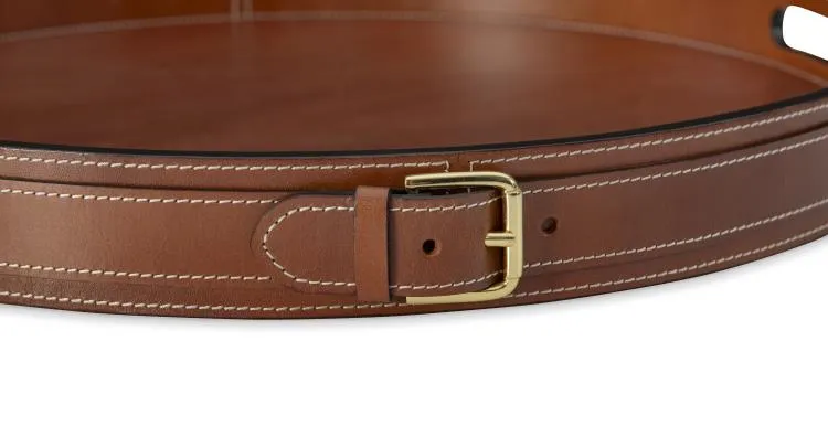 Maitland Smith Leather Buckle vassoio pelle cognac 50,8 cm