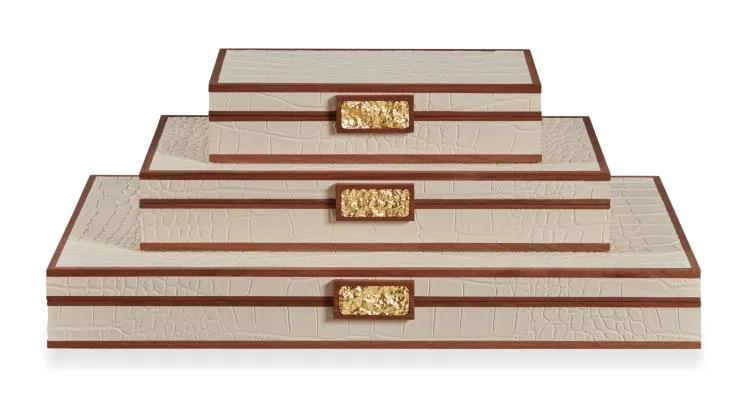 Maitland Smith Cream Stacking Boxes scatole crema set 3