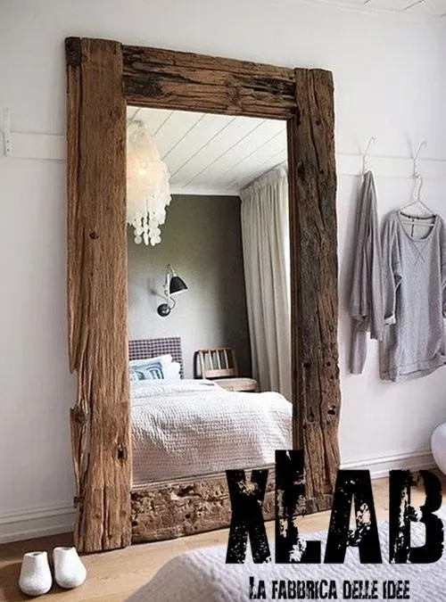 XLAB Design Specchio Iride Vintage Legno Massello Invecchiato