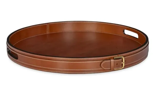 Maitland Smith Leather Buckle vassoio pelle cognac 50,8 cm