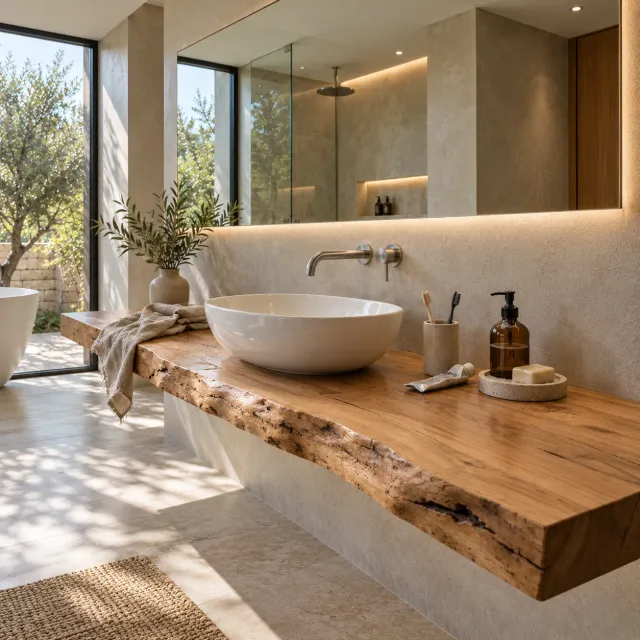XLAB Design Top Bagno legno massello pioppo 160 bordo naturale
