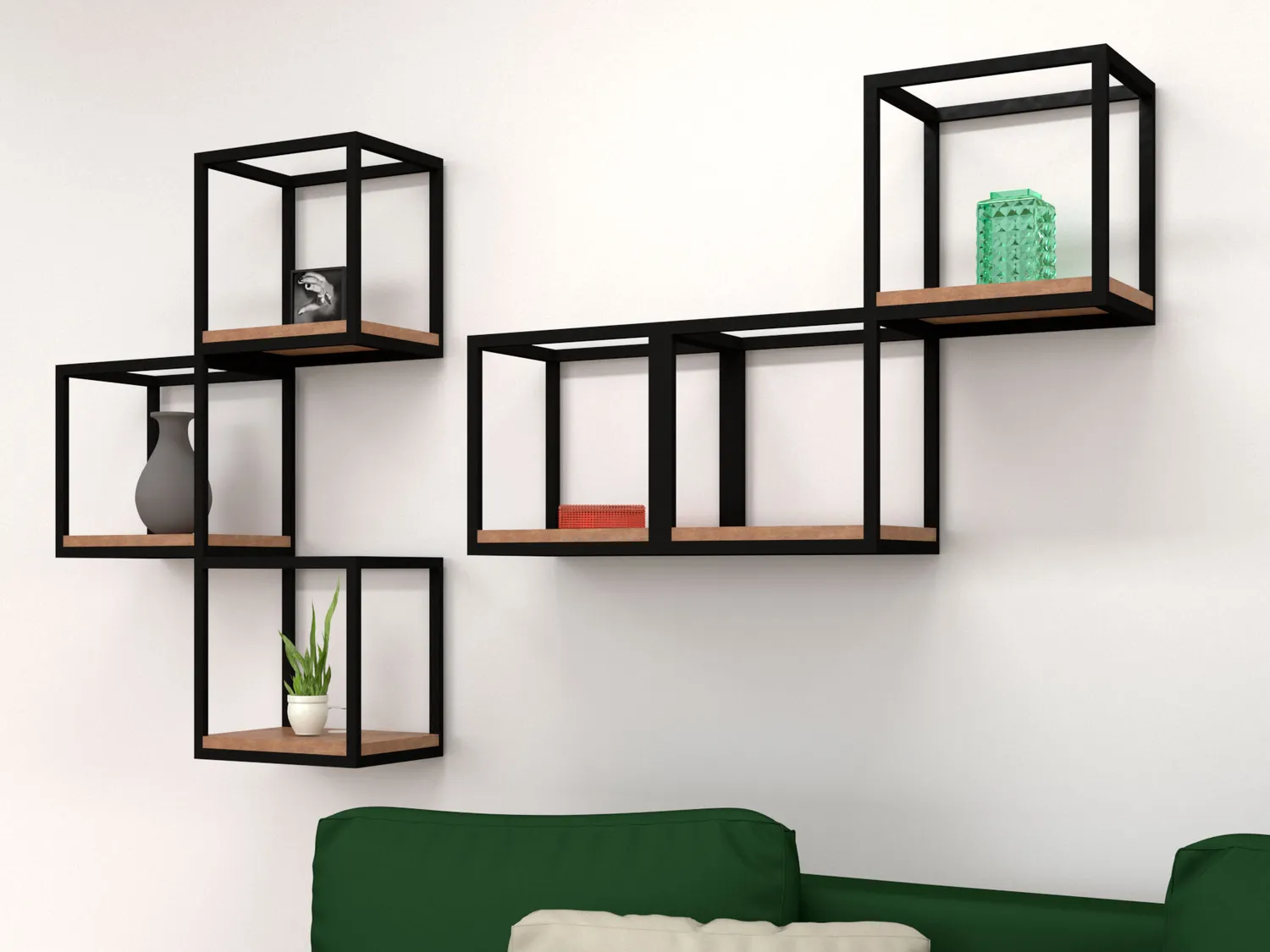 XLAB Design Cubo Parete Ferro Legno 35x35x25 Naturale