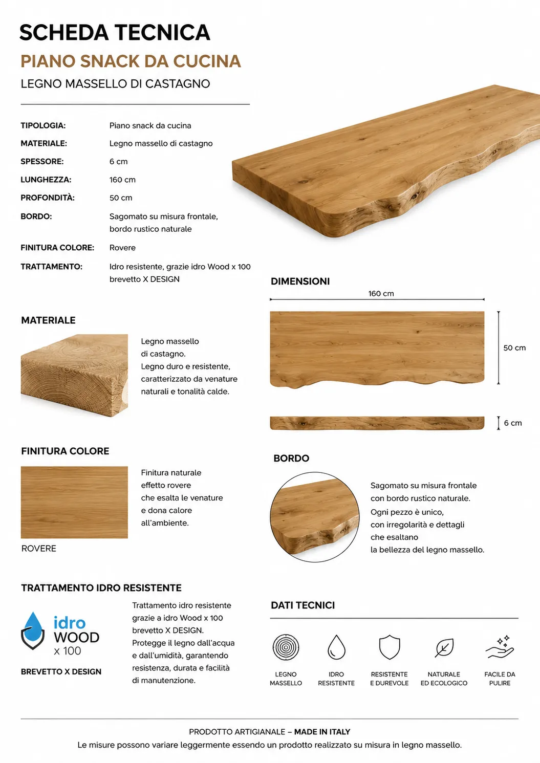 XLAB Design Piano Snack Castagno Su Misura Bordo Naturale