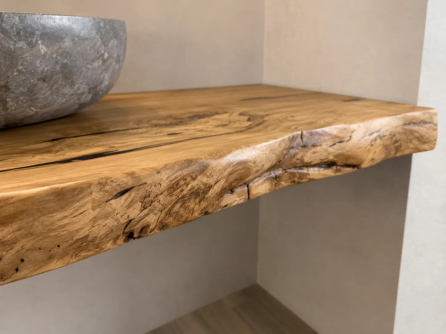 XLAB Design mensola bagno sospesa legno olivo massello