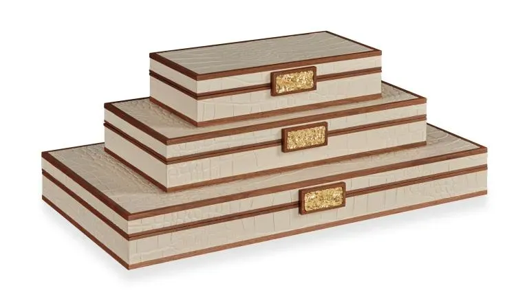 Maitland Smith Cream Stacking Boxes scatole crema set 3