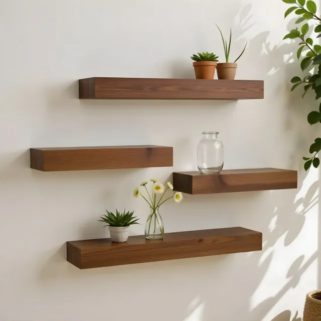 XLAB Design Set 4 Mensole Legno Teak 100 e 50 cm