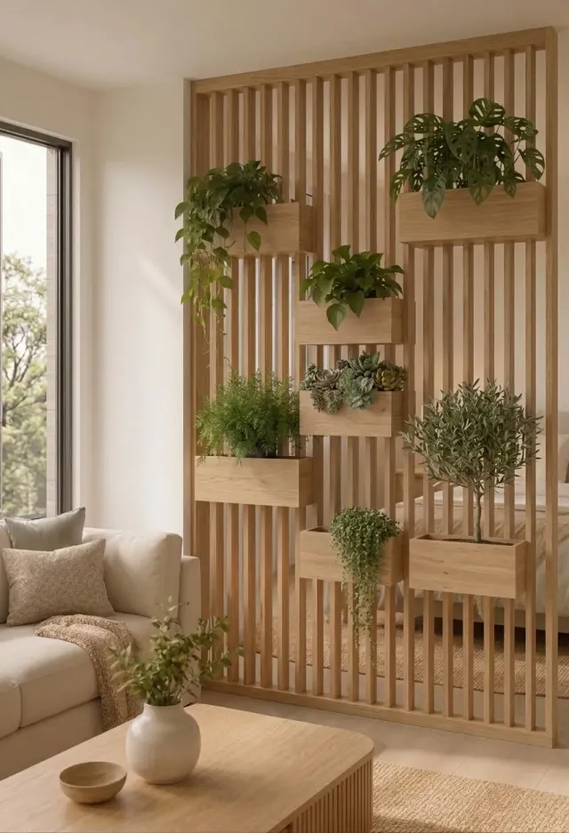 XLAB Design parete divisoria listelli legno 120 cm portapiante