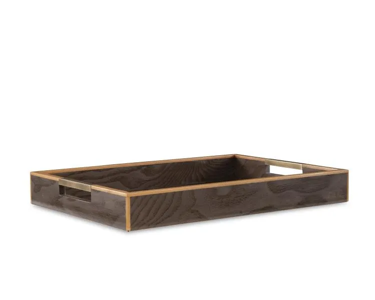 Maitland Smith Grey Burl vassoio noce manici ottone 50,8 cm