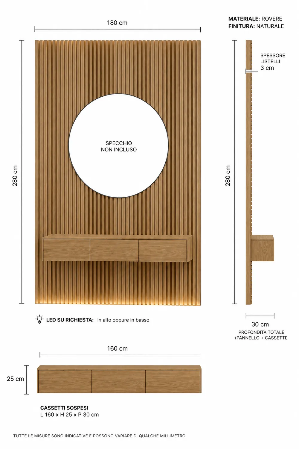 XLAB Design boiserie rovere listelli mobile sospeso su misura