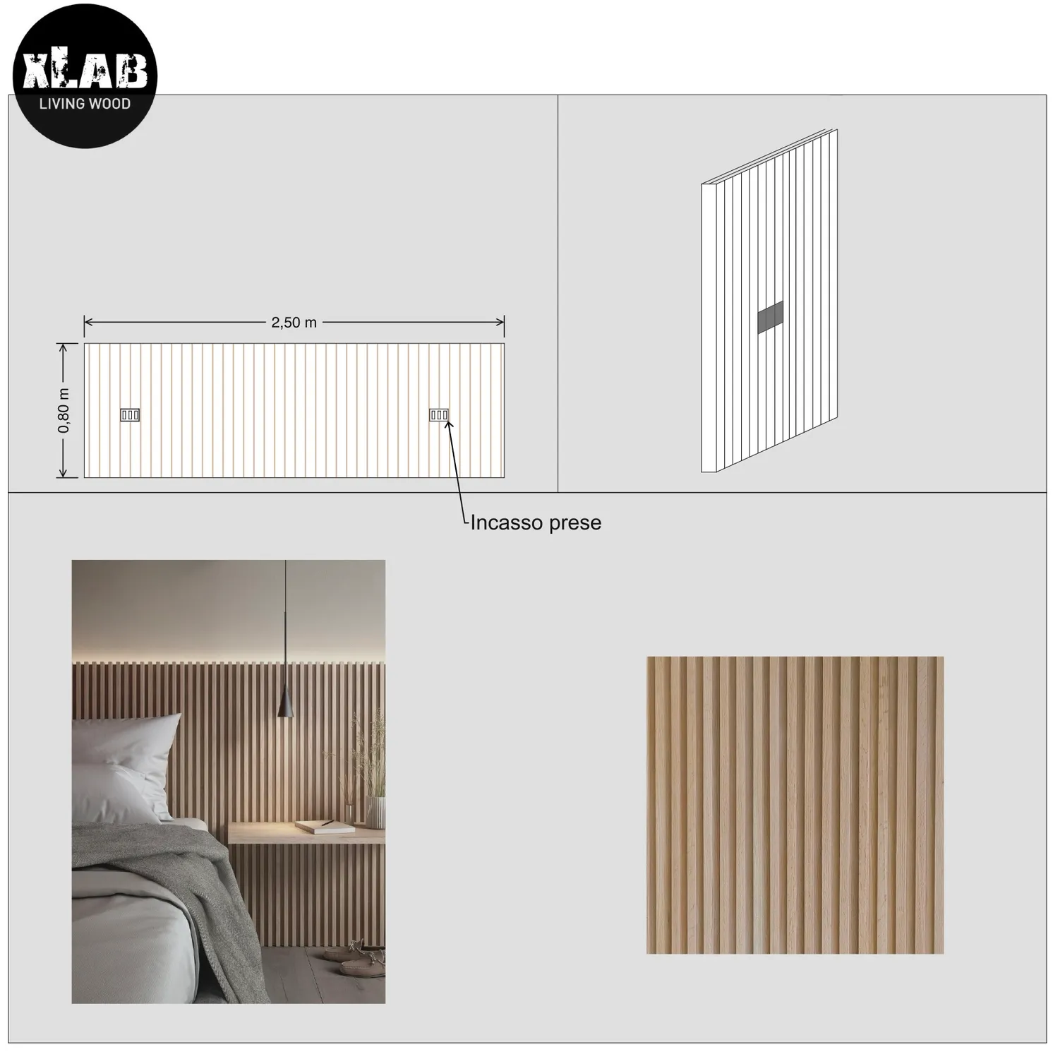 XLAB testiera letto matrimoniale legno rovere 250x80