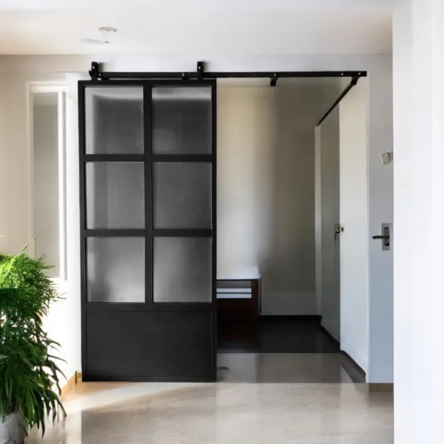 XLAB porta scorrevole ferro binario a vista industriale