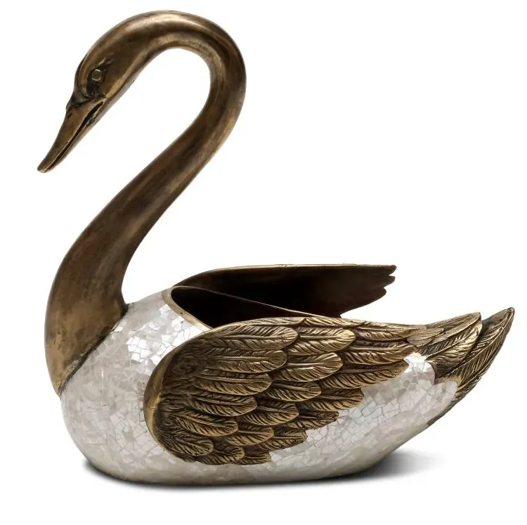 Maitland Smith Swan Scultura Cigno Ottone Madreperla