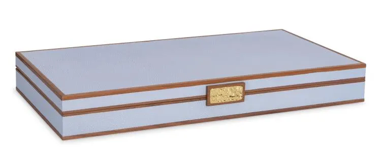 Maitland Smith Light Blue Stacking scatole portagioie azzurre set 3 pezzi pelle
