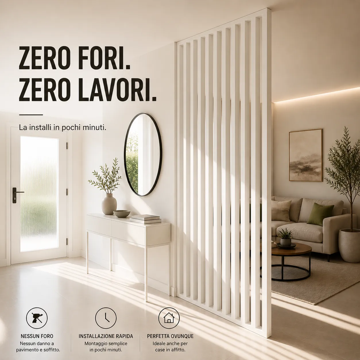 XLAB Design parete divisoria legno massello bianco 110x290 cm