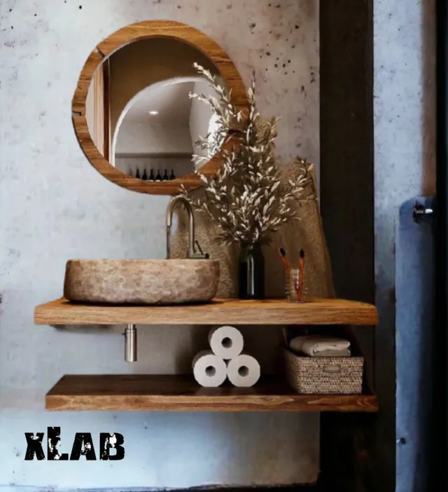 XLAB Design Mensole Lavabo Appoggio Legno Rovere 80x45 cm Coppia