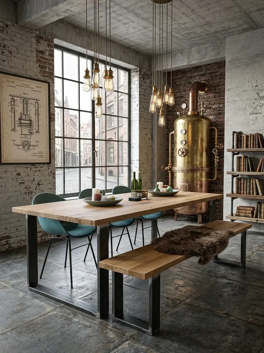 XLAB Design Bob tavolo industrial vintage in castagno