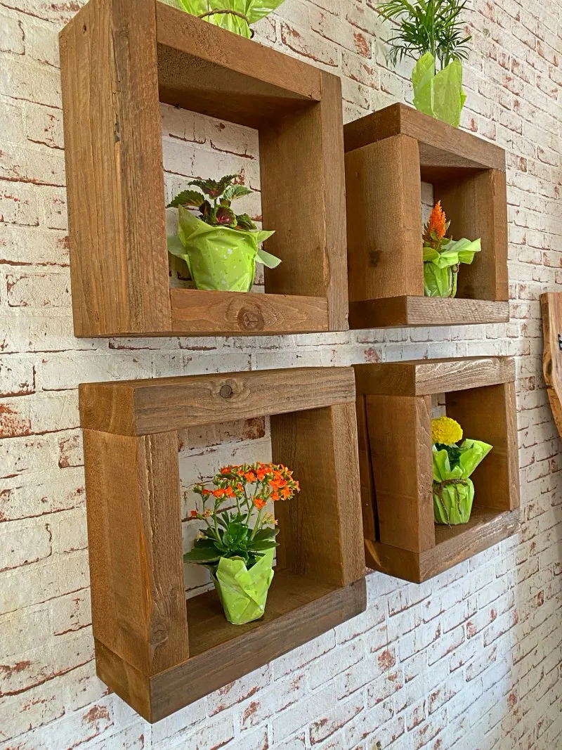XLAB Design cubi legno parete 4 pezzi con piante