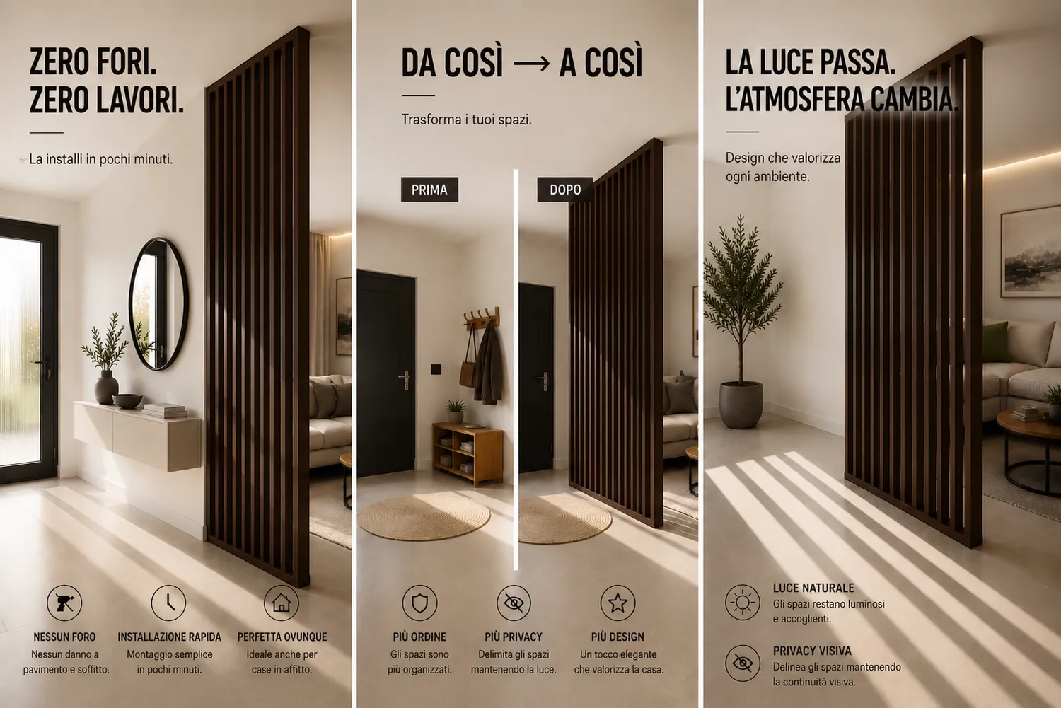 XLAB Design parete divisoria massello Mokka 110x290 senza fori