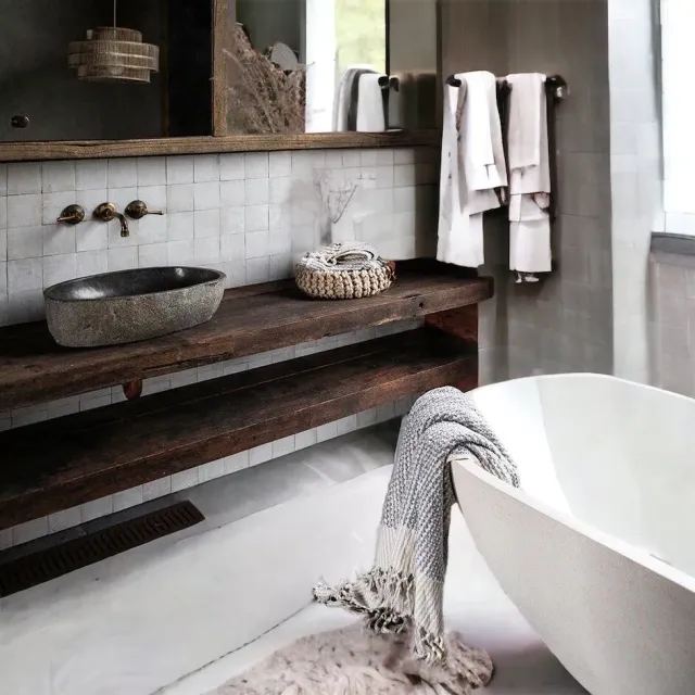 XLAB Design mensola bagno legno massello rustico 200x50x7