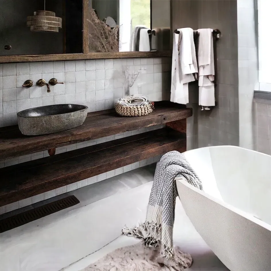 XLAB Design mensola bagno legno massello rustico 200x50x7