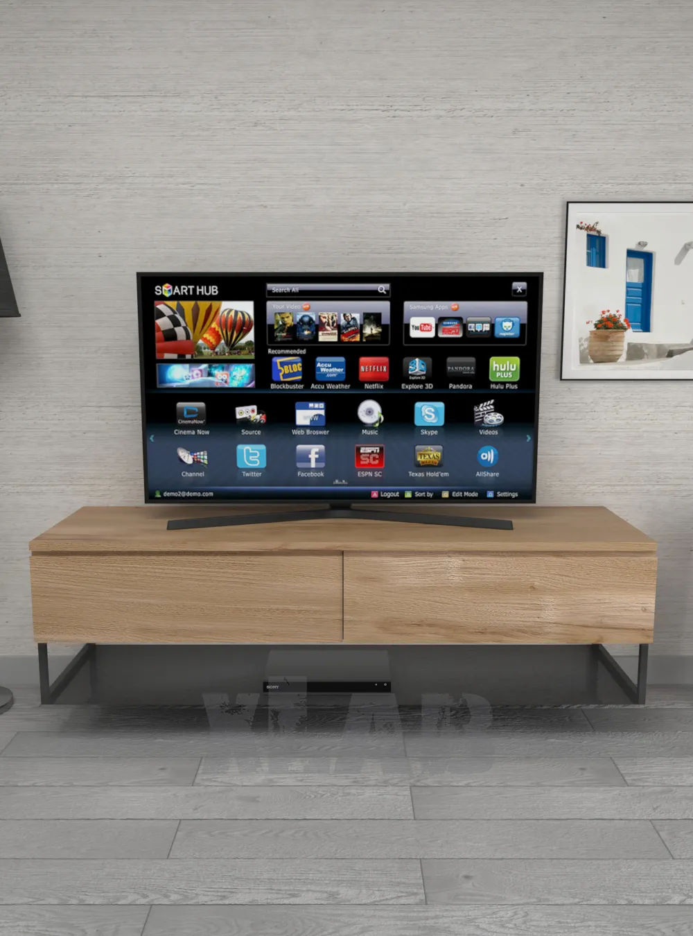 XLAB Design Philip mobile porta TV sospeso legno vano a giorno