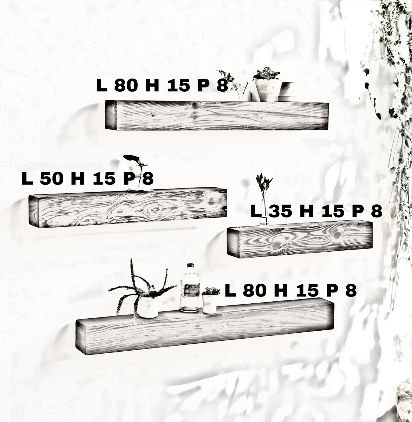 XLAB Design set 4 mensole legno larice 80 50 35 cm