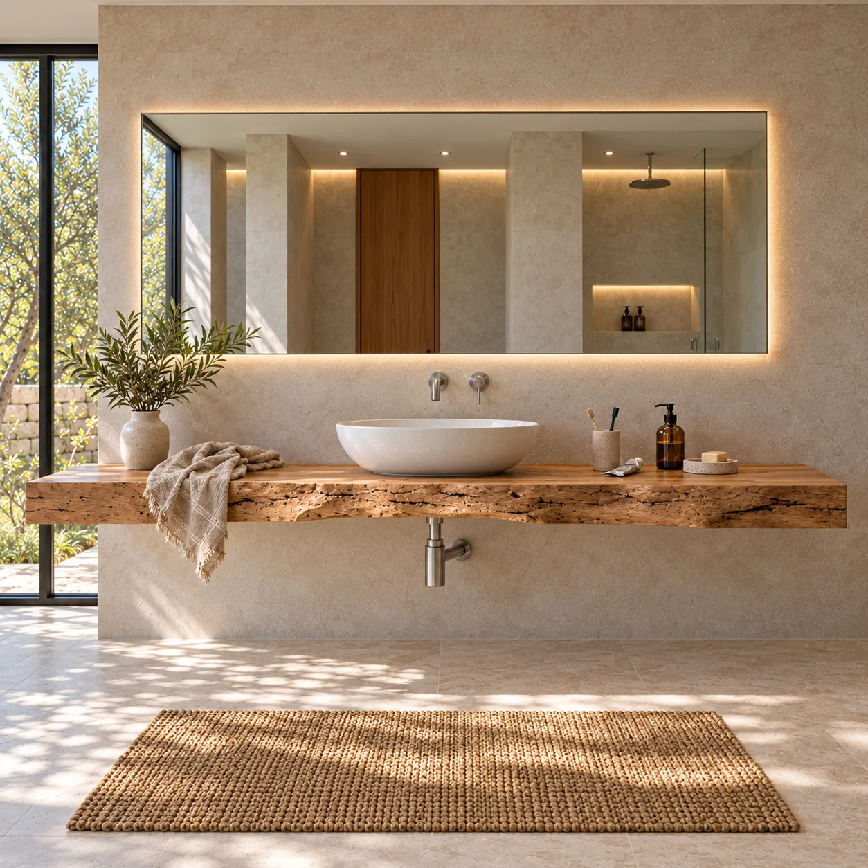 XLAB Design Top Bagno legno massello pioppo 160 bordo naturale