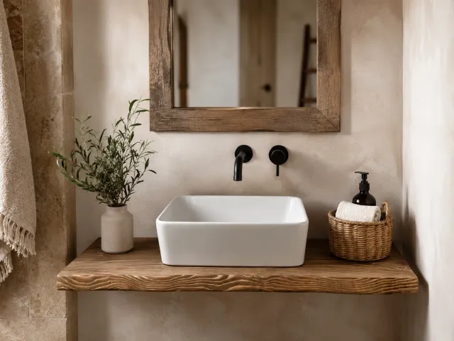 XLAB Design mensola bagno legno massello larice lavabo appoggio