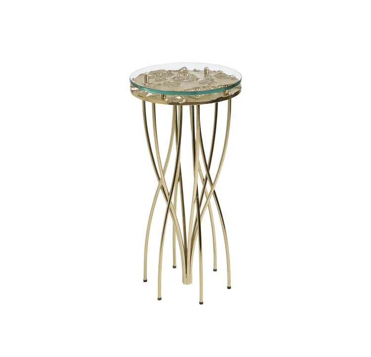 Maitland Smith Coastal tavolino ottone vetro fossile 61 cm