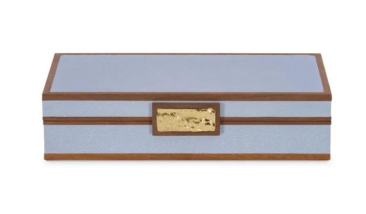 Maitland Smith Light Blue Stacking scatole portagioie azzurre set 3 pezzi pelle