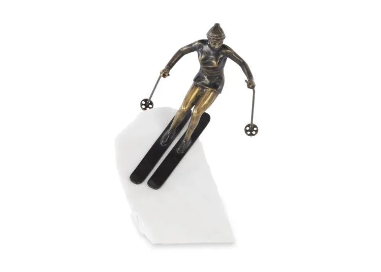 Maitland Smith Skier scultura sciatore ottone 24 cm
