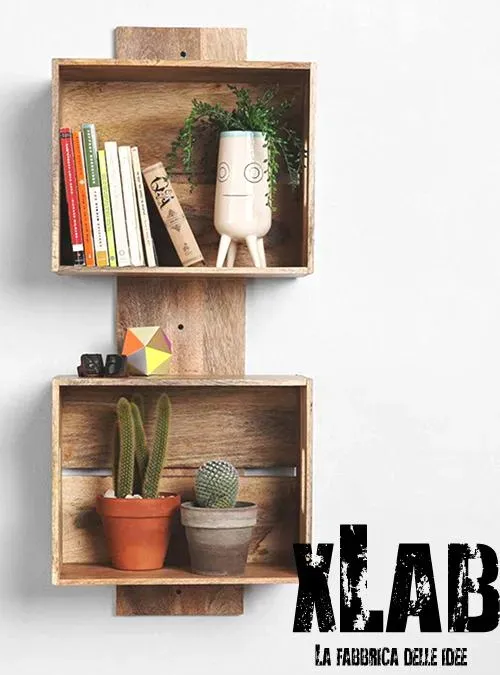 XLAB Design libreria parete legno vintage 2 mensole