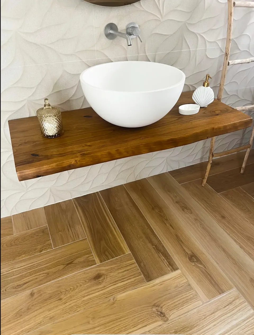 XLAB Design mensola bagno teak 100x50 cm bordo rustico