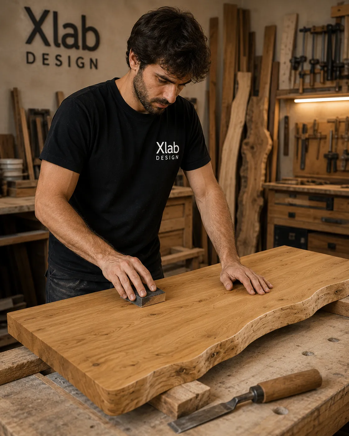 XLAB Design Piano Snack Castagno Su Misura Bordo Naturale