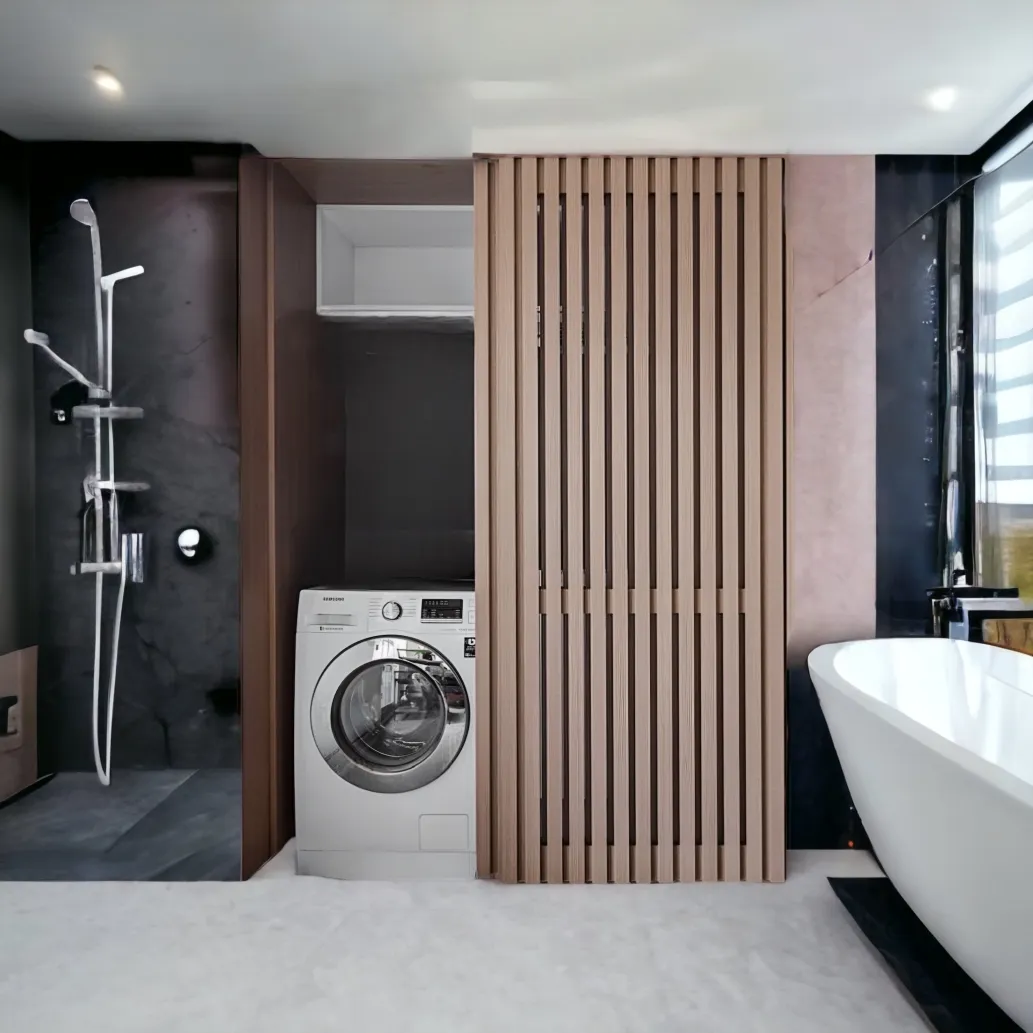 XLAB Design porta scorrevole legno doghe verticali binario scomparsa