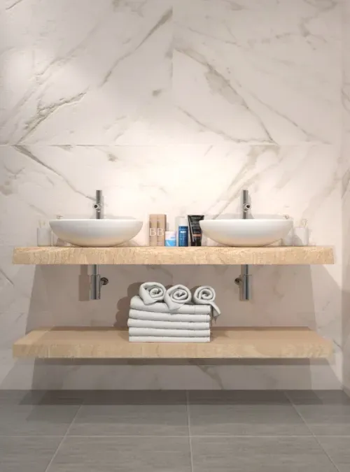 XLAB Design Cindy doppia mensola bagno legno per lavabo